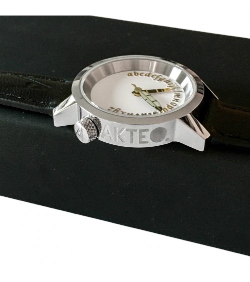 Montre AKTEO Ecrivain 29 Blanc-Acier inox, bracelet cuir noir