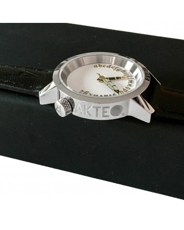Montre AKTEO Ecrivain 29 Blanc-Acier inox, bracelet cuir noir