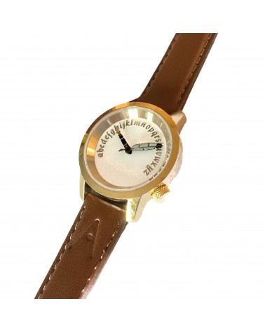 Montre AKTEO Ecrivain 29 Blanc Or, bracelet cuir cognac