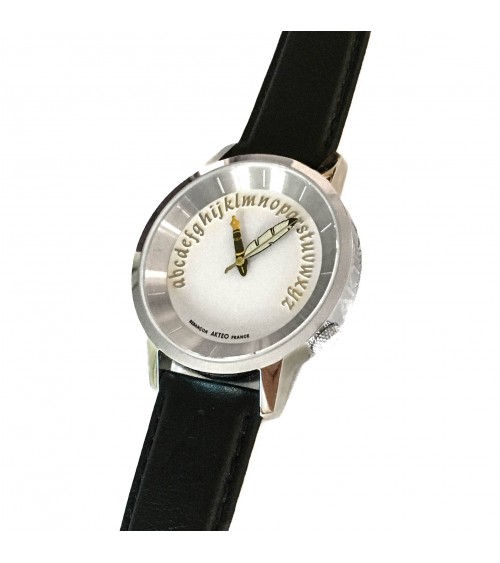Montre AKTEO Ecrivain 38 Blanc-Acier inox, bracelet cuir noir