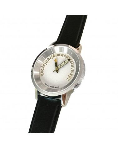 Montre AKTEO Ecrivain 38 Blanc-Acier inox, bracelet cuir noir