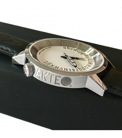 Montre AKTEO Ecrivain 38 Blanc-Acier inox, bracelet cuir noir
