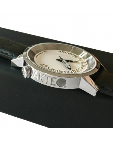Montre AKTEO Ecrivain 38 Blanc-Acier inox, bracelet cuir noir