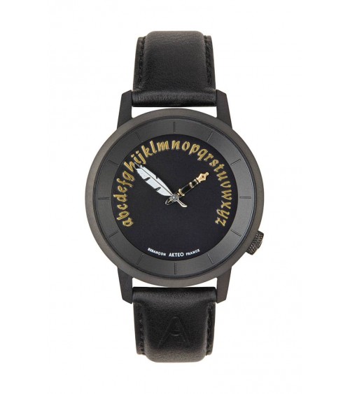 Montre AKTEO Ecrivain 38 Noir, bracelet cuir noir