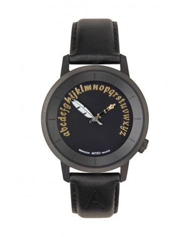 Montre AKTEO Ecrivain 38 Noir, bracelet cuir noir