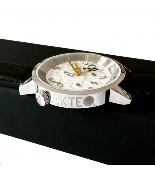 Montre AKTEO Musique Trompette 38 Blanc-Acier inox, bracelet cuir noir
