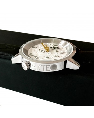 Montre AKTEO Musique Trompette 38 Blanc-Acier inox, bracelet cuir noir