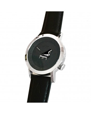 Montre AKTEO Musique Piano à queue 42 Noir-Inox, bracelet cuir noir