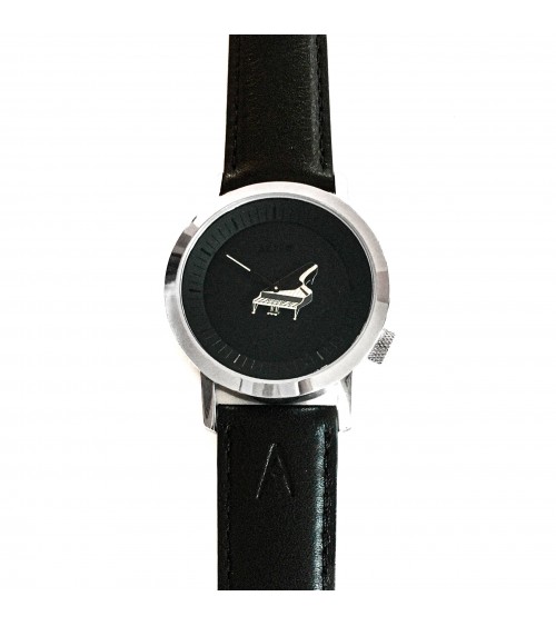 Montre AKTEO Musique Piano à queue 42 Noir-Inox, bracelet cuir noir