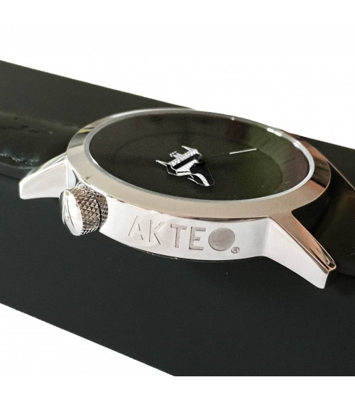Montre AKTEO Musique Piano à queue 42 Noir-Inox, bracelet cuir noir