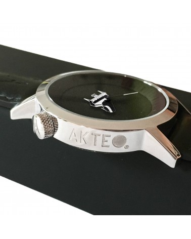 Montre AKTEO Musique Piano à queue 42 Noir-Inox, bracelet cuir noir