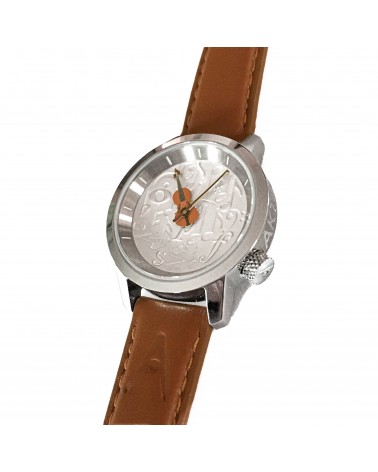 Montre AKTEO Musique Violon 29 Blanc-Acier Inox, bracelet cuir cognac