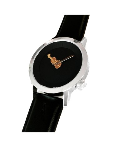 Montre AKTEO Musique Violon 42 Noir-Acier Inox, bracelet cuir noir