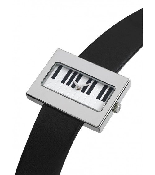 Montre AKTEO clavier rectangulaire Blanc, bracelet cuir noir