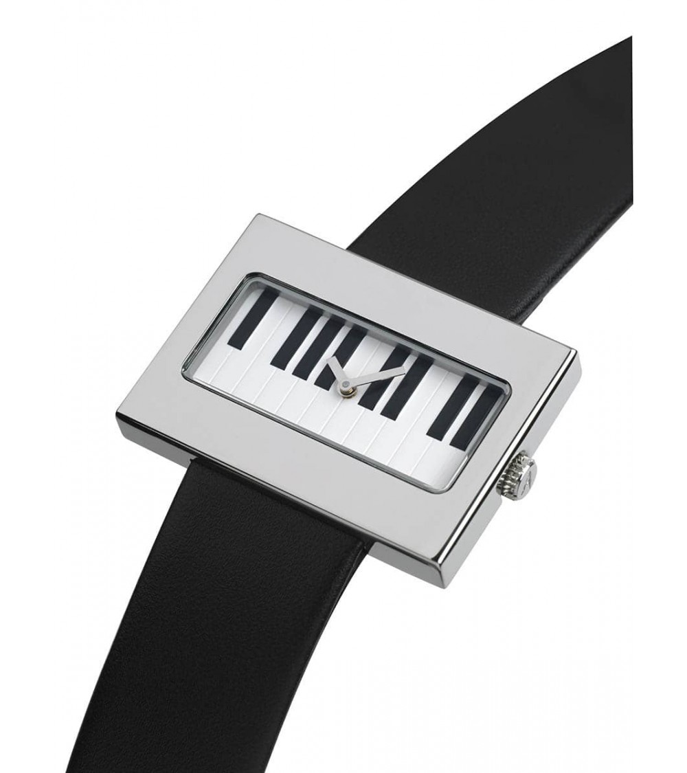 Montre AKTEO clavier rectangulaire Blanc, bracelet cuir noir