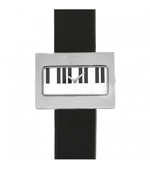Montre AKTEO clavier rectangulaire Blanc, bracelet cuir noir