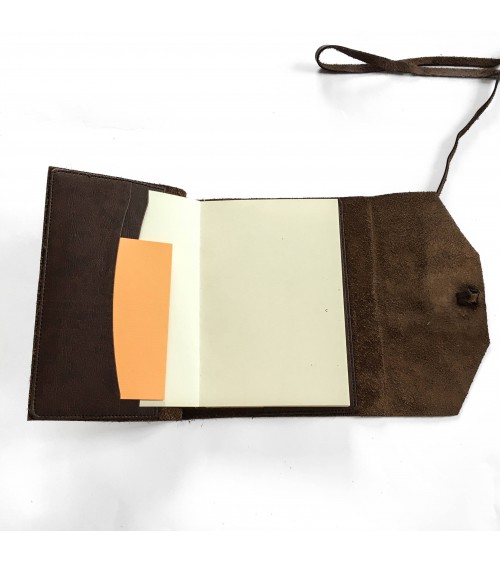 Carnet rechargeable Manufactus Laccio, couverture cuir de veau marron, fabriqué en Italie