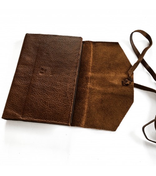 Carnet rechargeable Manufactus Laccio, couverture cuir de veau vintage brown, fabriqué en Italie