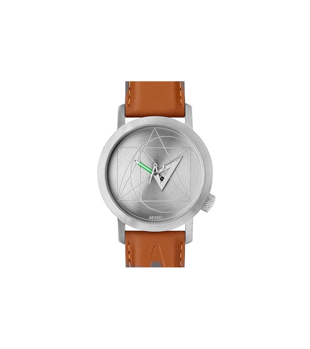 Montre AKTEO Architecte 42 Acier inox-Acier inox, bracelet cuir cognac