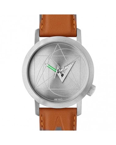 Montre AKTEO Architecte 42 Acier inox-Acier inox, bracelet cuir cognac