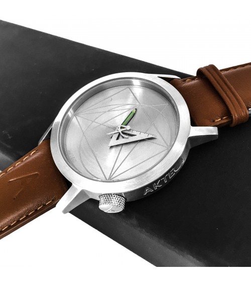Montre AKTEO Architecte 42 Acier inox-Acier inox, bracelet cuir cognac