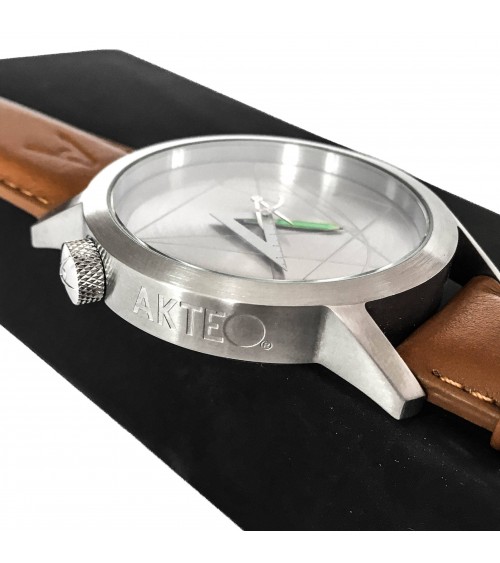 Montre AKTEO Architecte 42 Acier inox-Acier inox, bracelet cuir cognac