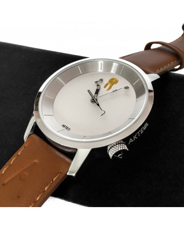 Montre AKTEO Dentiste 38 Blanc-Acier inox, bracelet cognac