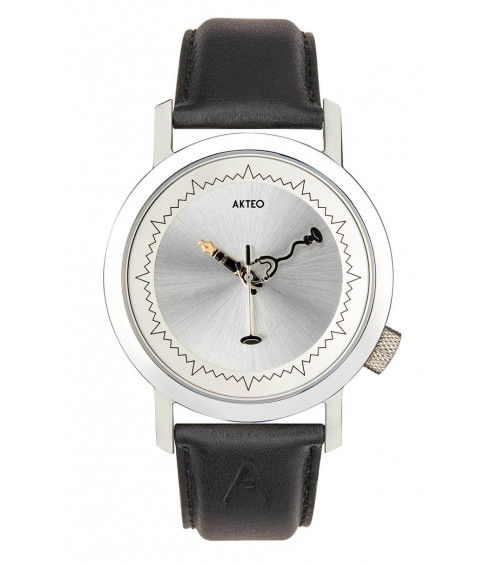 Montre AKTEO Médecin 42 Acier satiné-Acier brillant, bracelet noir