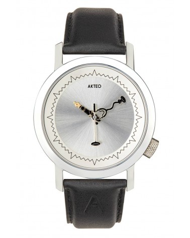 Montre AKTEO Médecin 42 Acier satiné-Acier brillant, bracelet noir