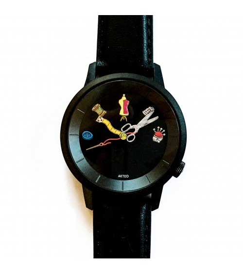 Montre AKTEO Couture 38 Noir-Noir, bracelet cuir noir