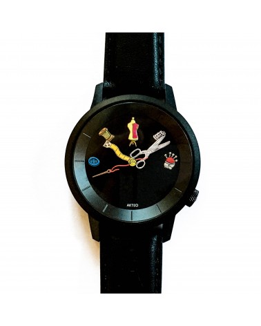 Montre AKTEO Couture 38 Noir-Noir, bracelet cuir noir