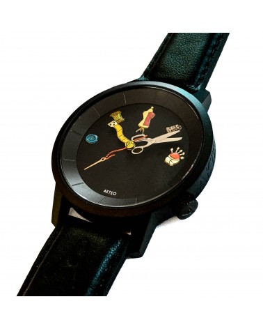 Montre AKTEO Couture 38 Noir-Noir, bracelet cuir noir