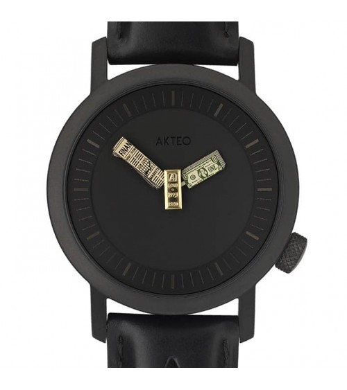 Montre AKTEO Finances 42 Noir-Noir, bracelet cuir noir