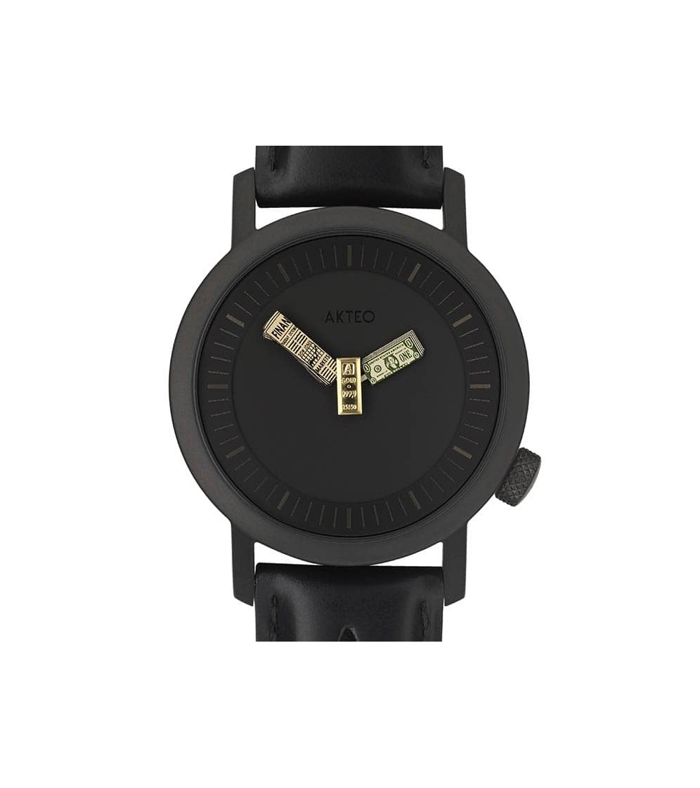 Montre AKTEO Finances 42 Noir-Noir, bracelet cuir noir