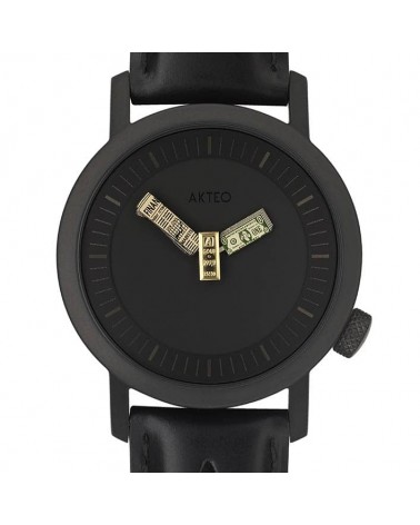 Montre AKTEO Finances 42 Noir-Noir, bracelet cuir noir