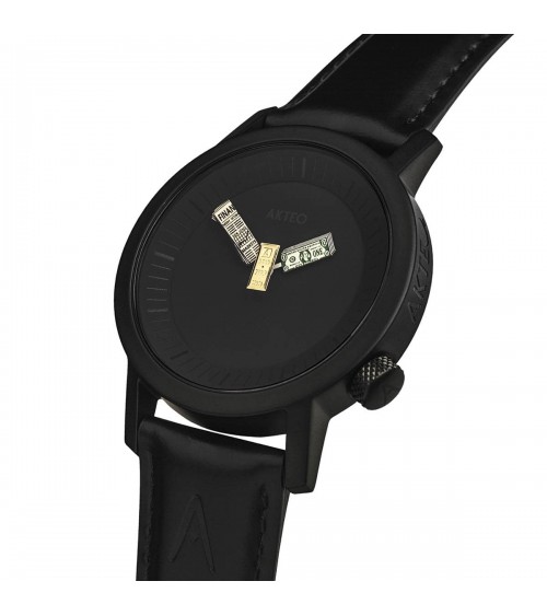 Montre AKTEO Finances 42 Noir-Noir, bracelet cuir noir