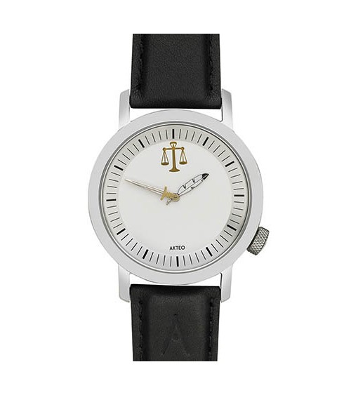 Montre AKTEO Justice 42 Blanc-Acier inox, bracelet noir