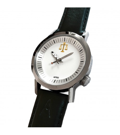 Montre AKTEO Justice 42 Blanc-Acier inox, bracelet noir