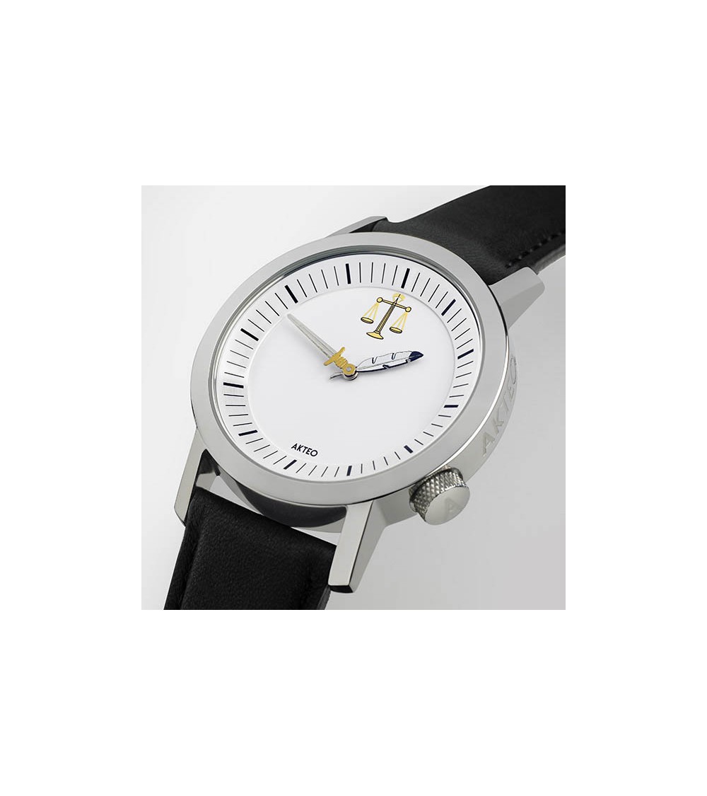 Montre AKTEO Justice 42 Blanc-Acier inox, bracelet noir