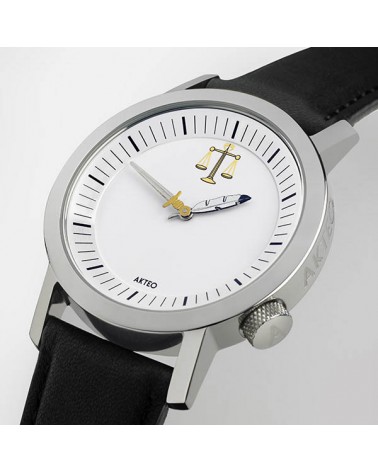 Montre AKTEO Justice 42 Blanc-Acier inox, bracelet noir