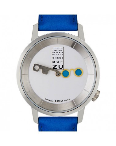 Montre AKTEO Opticien 38 Blanc-Acier inox, bracelet bleu roi