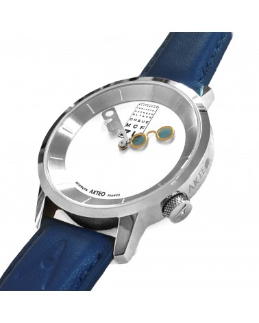 Montre AKTEO Opticien 38 Blanc-Acier inox, bracelet bleu roi