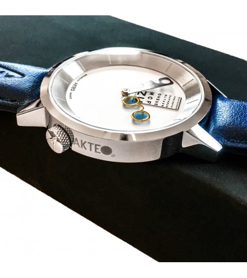 Montre AKTEO Opticien 38 Blanc-Acier inox, bracelet bleu roi