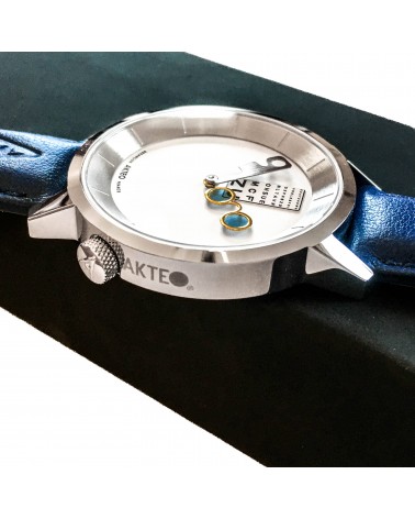 Montre AKTEO Opticien 38 Blanc-Acier inox, bracelet bleu roi