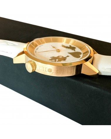 Montre AKTEO Amour 38 Blanc doré, bracelet cuir blanc