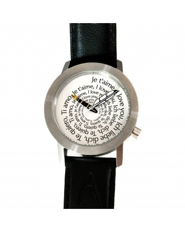 Montre AKTEO Je t’aime 34 Blanc-Acier inox, bracelet cuir noir