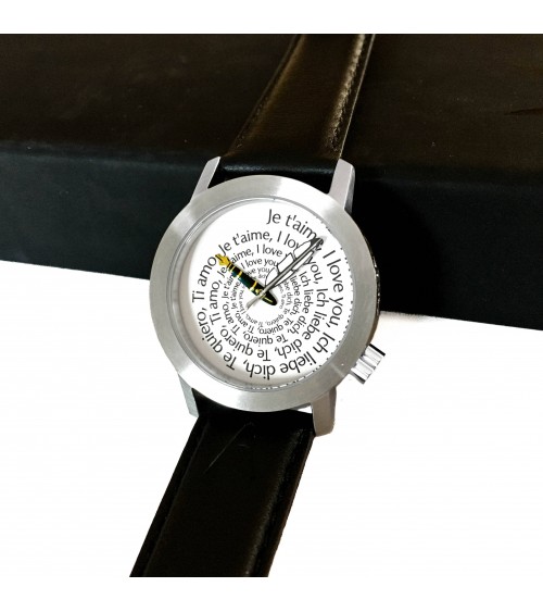 Montre AKTEO Je t’aime 34 Blanc-Acier inox, bracelet cuir noir