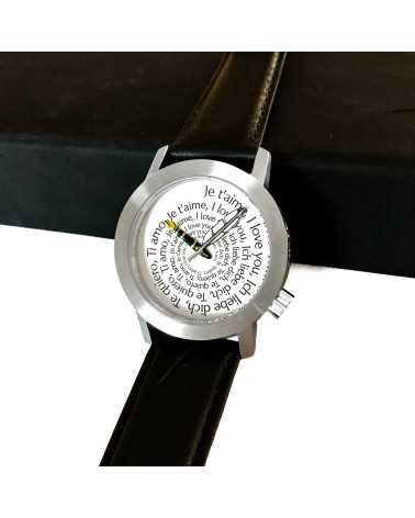 Montre AKTEO Je t’aime 34 Blanc-Acier inox, bracelet cuir noir