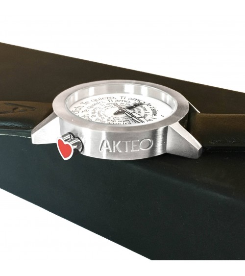 Montre AKTEO Je t’aime 34 Blanc-Acier inox, bracelet cuir noir