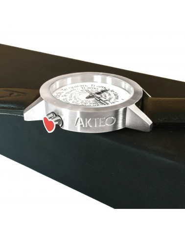 Montre AKTEO Je t’aime 34 Blanc-Acier inox, bracelet cuir noir